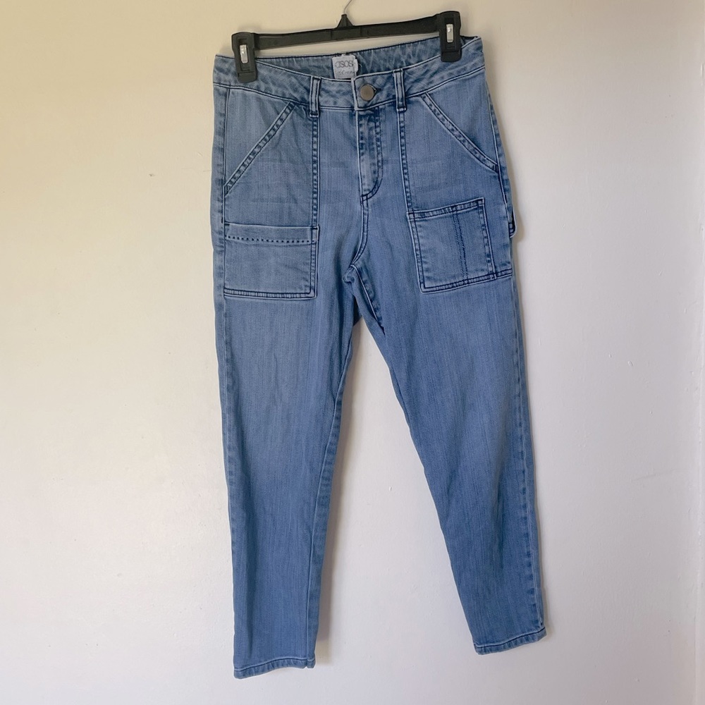 ASOS High Rise Mom Jeans w/ Exposed Stitching